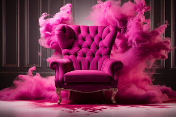 Wall Mural - pink chair with ribbon