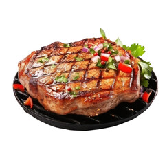 Wall Mural - Grilled pork chops steaks isolated on white transparent background, PNG