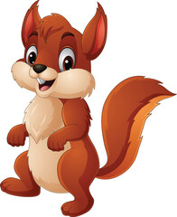 Wall Mural - Cartoon happy squirrel on white background