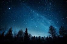 Starry Sky At Night Above The Mountain Range