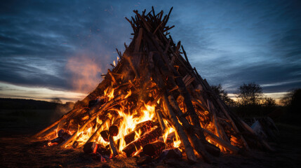 Wall Mural - big campfire at night