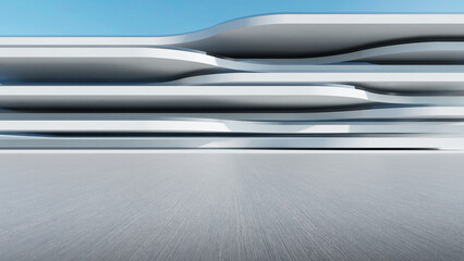 Poster - 3d render of abstract futuristic architecture with empty concrete floor. Scene for car presentation.