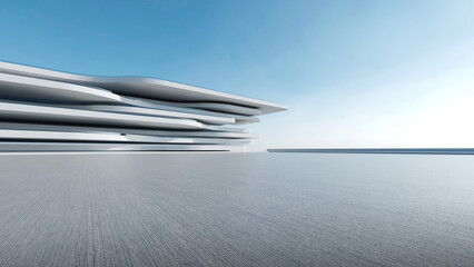 Poster - 3d render of abstract futuristic architecture with empty concrete floor. Scene for car presentation.