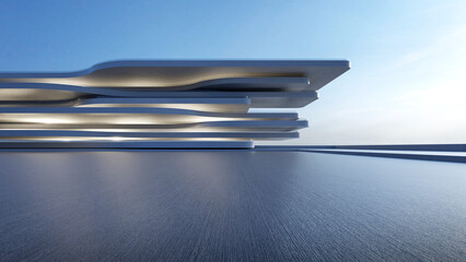 Poster - 3d render of abstract futuristic architecture with empty concrete floor. Scene for car presentation.