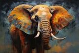 Fototapeta Krajobraz - Elephant painting on canvas. Digital painting of a wild animal, Contemporary Painting of a Textured Elephant in Oil on Canvas, AI Generated