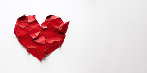 Wall Mural - Broken red heart isolated on white background. Valentines day concept, Crumpled red heart paper isolated on white background. Broken heart concept, AI Generated