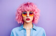 © JuanM - Young lo fi woman with vibrant pink curly hair wearing retro clothes
