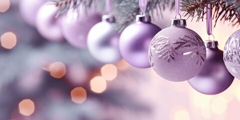 Wall Mural - Violet colored Chriistmas tree baubles.