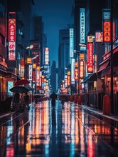 In The Heart Of Tokyo's Modern And Beautiful Cyberpunk Landscape, Vibrant City Lights Paint A Mesmerizing Picture Of Futuristic Living. Advanced Technology Weaves Through Utopian Cityscapes, Offering 