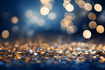 Blue and gold Abstract background and bokeh on New Year's Eve.