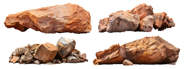 Wall Mural - desert rocks formation set isolated on transparent background - landscape design elements PNG cutout collection