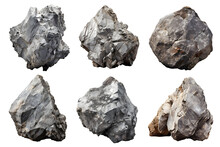 Natural Grey Rock Formation Set Isolated On Transparent Background - Landscape Design Elements PNG Cutout Collection