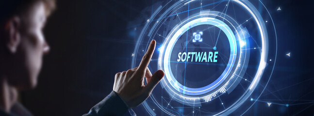 Software development and business process automation, internet and technology concept on virtual screen.