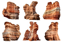 Sandstone Rock Formation Set Isolated On Transparent Background - Landscape Design Elements PNG Cutout Collection