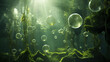Green algae bubbles underwater