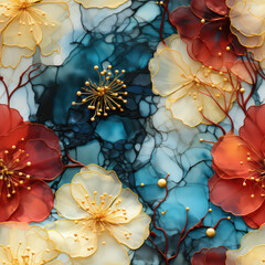 Wall Mural - Seamless pattern with abstract watercolor flowers, ai generative