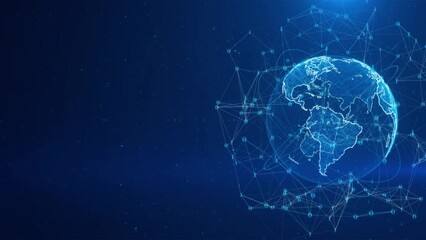 Digital earth rotating Global network connection technology background. 3D World News Background world breaking news Studio news report. computer Data Network, Cyber Security. artificial intelligence