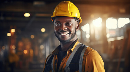 Portrait of a black male engineer working in a factory