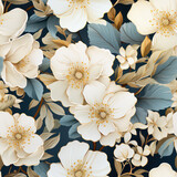 Fototapeta Storczyk - Seamless watercolor flowers pattern, decorative floral background