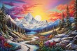Exquisite landscape unveiling stunning mountain and snow scenery, artistically crafted with precise intricacy & vibrant hues. Generative AI