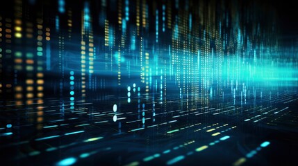 An abstract digital background with binary code and AI algorithms running in the background.