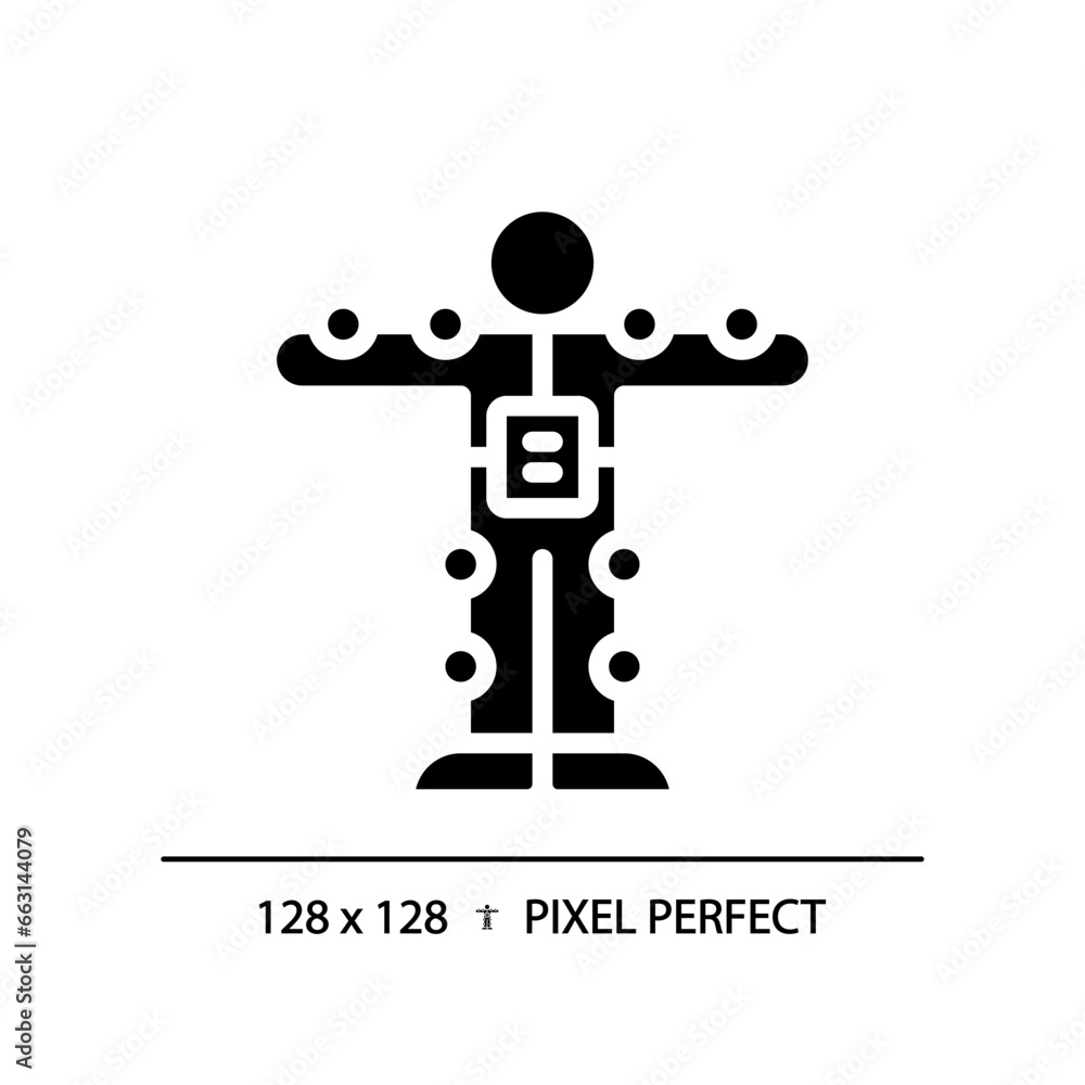 2D pixel perfect glyph style motion capture suit icon, isolated vector ...