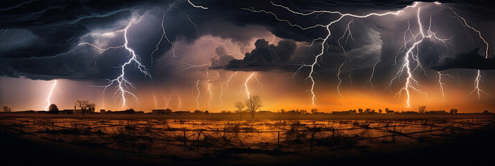 Wall Mural - Panoramic view of lightning storm
