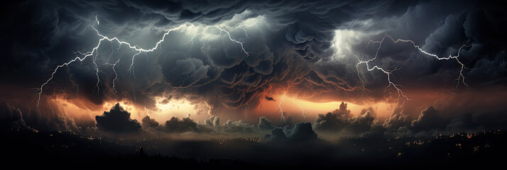 Wall Mural - Panoramic view of lightning storm
