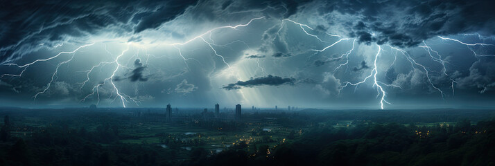 Wall Mural - Panoramic view of lightning storm