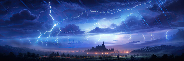 Wall Mural - Panoramic view of lightning storm