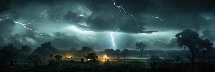 Wall Mural - Panoramic view of lightning storm