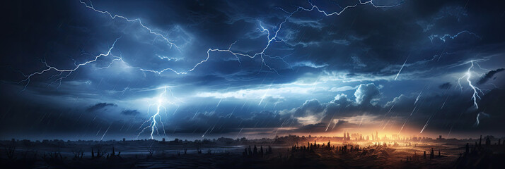 Wall Mural - Panoramic view of lightning storm