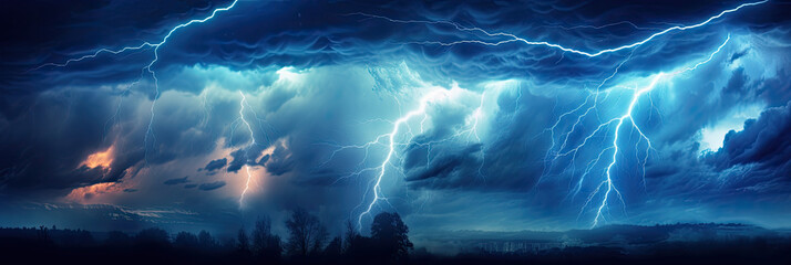 Wall Mural - Panoramic view of lightning storm