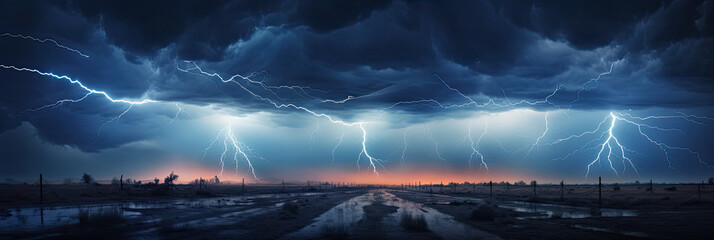 Wall Mural - Panoramic view of lightning storm