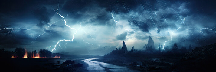 Wall Mural - Panoramic view of lightning storm