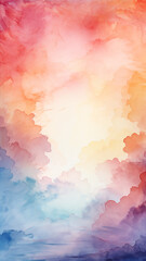 Wall Mural - high narrow watercolor cumulus clouds light abstract background gentle pastel soft color pink white 