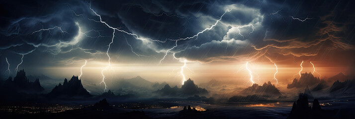 Wall Mural - Panoramic view of lightning storm
