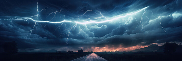 Wall Mural - Panoramic view of lightning storm