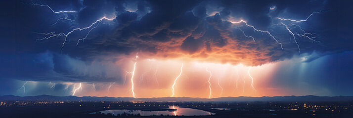 Wall Mural - Panoramic view of lightning storm