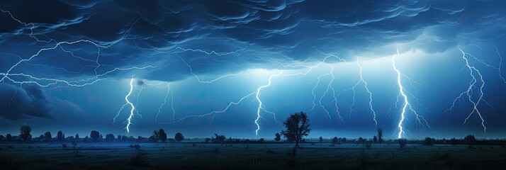 Wall Mural - Panoramic view of lightning storm