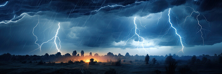 Wall Mural - Panoramic view of lightning storm