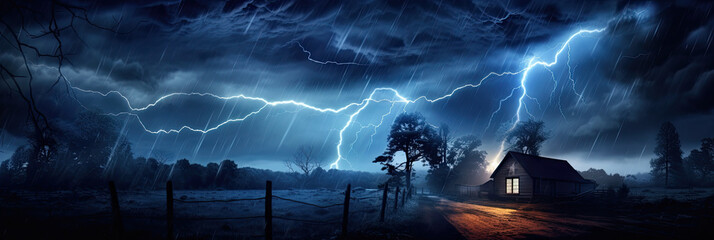 Wall Mural - Panoramic view of lightning storm