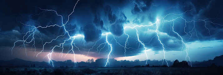 Wall Mural - Panoramic view of lightning storm