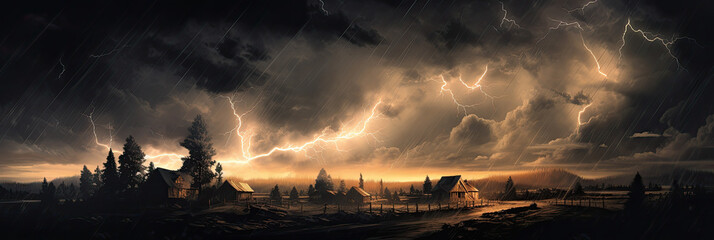 Wall Mural - Panoramic view of lightning storm