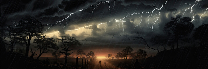 Wall Mural - Panoramic view of lightning storm