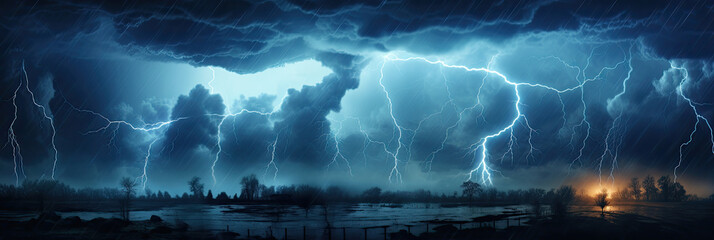 Wall Mural - Panoramic view of lightning storm