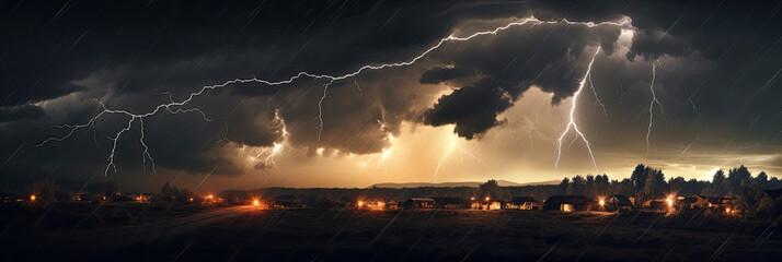 Wall Mural - Panoramic view of lightning storm