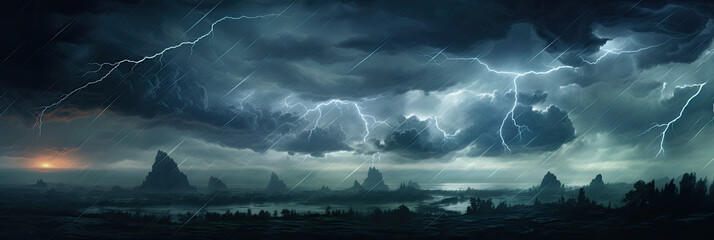 Wall Mural - Panoramic view of lightning storm