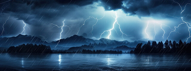 Wall Mural - Panoramic view of lightning storm