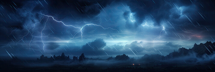 Wall Mural - Panoramic view of lightning storm